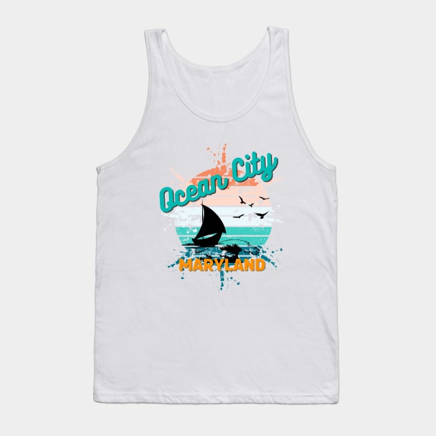 Ocean City Maryland Retro Vintage Exploding Sunset Tank Top by AdrianaHolmesArt